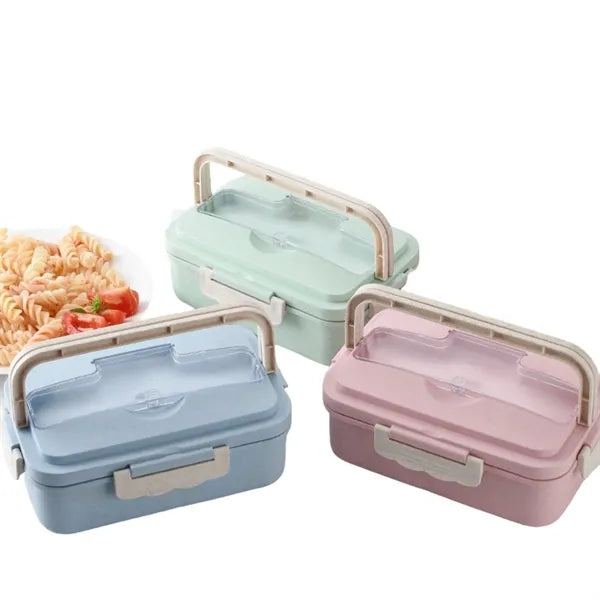 3-Compartment Wheat Straw Lunch Box with Phone Stand