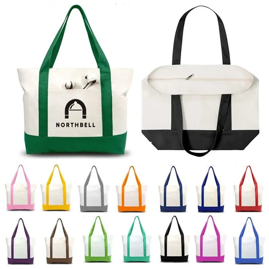 12 Oz Canvas Zippered Boat Tote Bag With Front Pocket