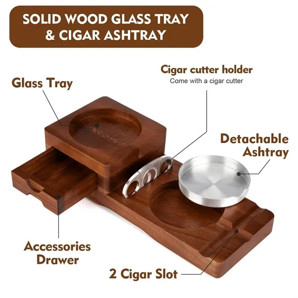 Wooden Ash Tray with Cigar Cutter Include Drawer