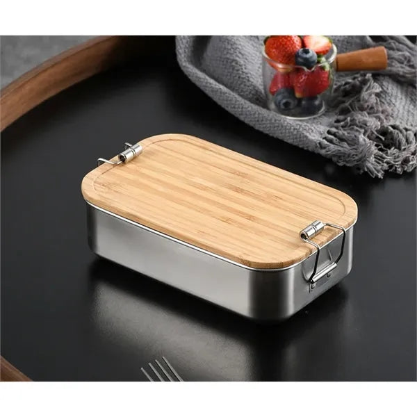 24 oz Stainless Steel Lunch Box with Bamboo Lid