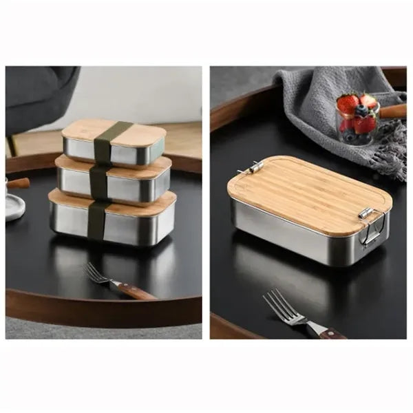 24 oz Stainless Steel Lunch Box with Bamboo Lid
