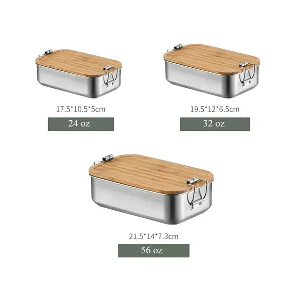 32 oz Stainless Steel Lunch Box with Bamboo Lid