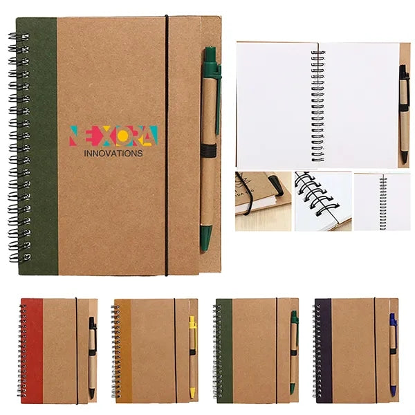 Kraft Paper Spiral Notebook with Elastic Band and Pen Holder