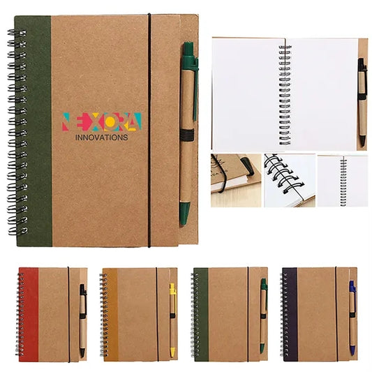 Kraft Paper Spiral Notebook with Elastic Band and Pen Holder