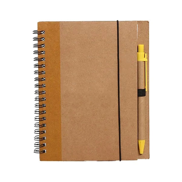 Kraft Paper Spiral Notebook with Elastic Band and Pen Holder