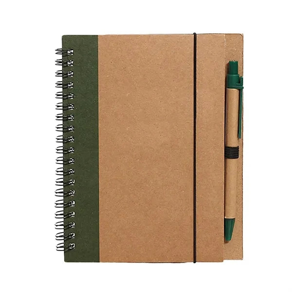 Kraft Paper Spiral Notebook with Elastic Band and Pen Holder