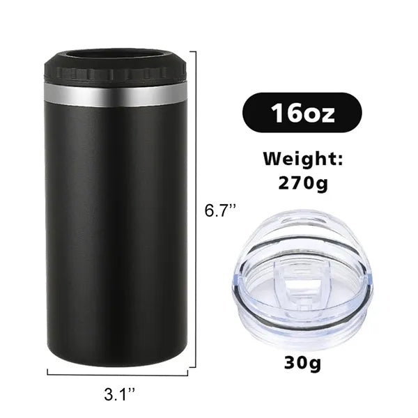 16 Oz Stainless Steel Can Cooler With Lid
