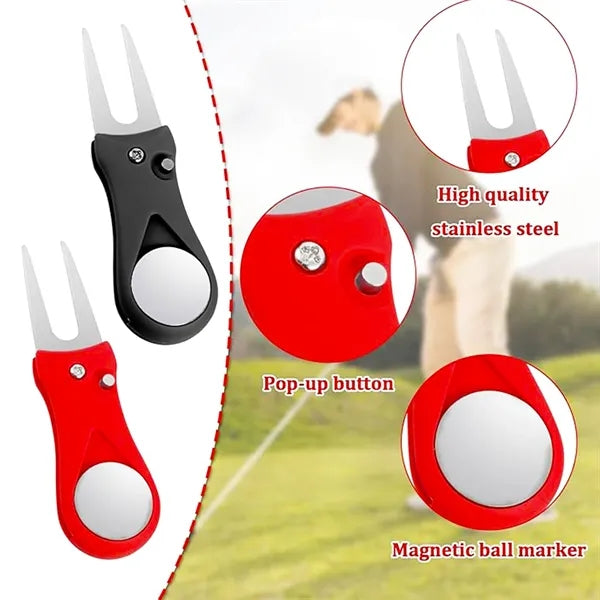 Foldable Golf Divot Repair Tool With Metal Ball Marker
