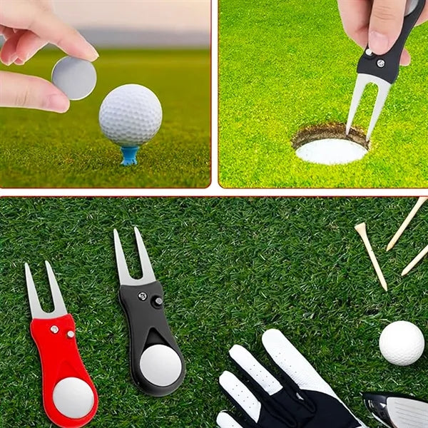 Foldable Golf Divot Repair Tool With Metal Ball Marker