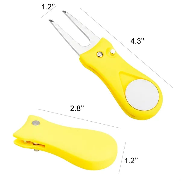 Foldable Golf Divot Repair Tool With Metal Ball Marker