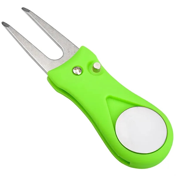 Foldable Golf Divot Repair Tool With Metal Ball Marker