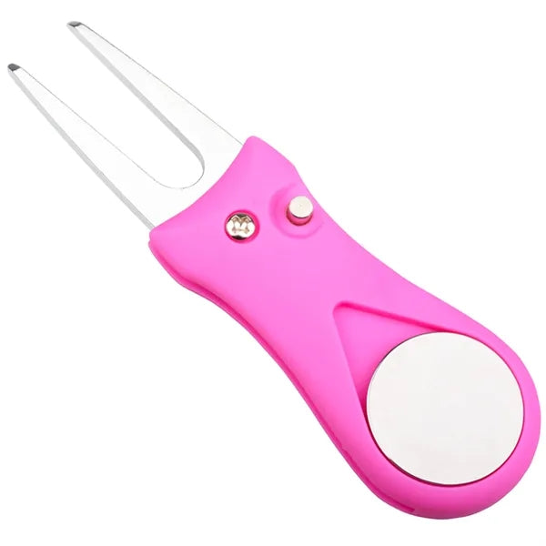 Foldable Golf Divot Repair Tool With Metal Ball Marker