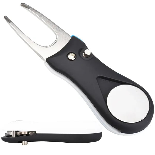 Foldable Golf Divot Repair Tool With Metal Ball Marker
