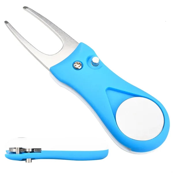 Foldable Golf Divot Repair Tool With Metal Ball Marker