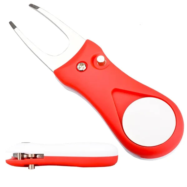 Foldable Golf Divot Repair Tool With Metal Ball Marker