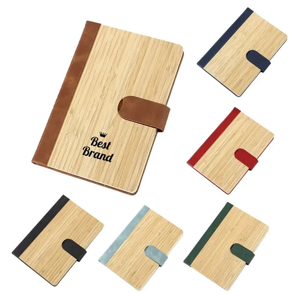 Bamboo And Pu Cover Notebook With Magnet Clip
