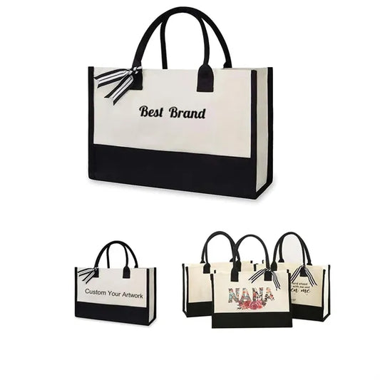 Initial Canvas Beach Bag