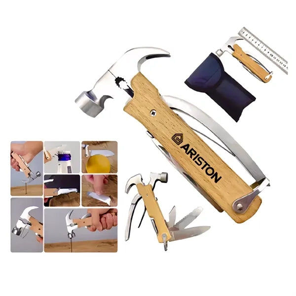 Wooden Handle EDC Tool with Safety Lock Hammer and Knife