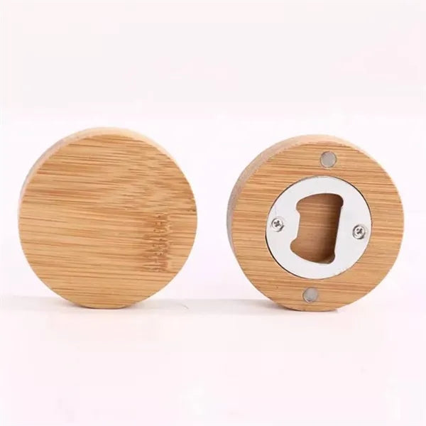 Round Bamboo Stainless Steel Magnetic Bottle Opener