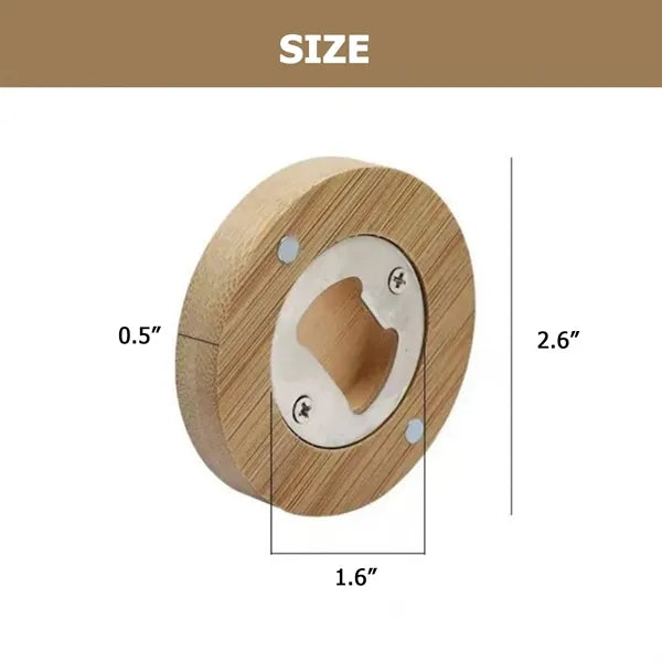 Round Bamboo Stainless Steel Magnetic Bottle Opener