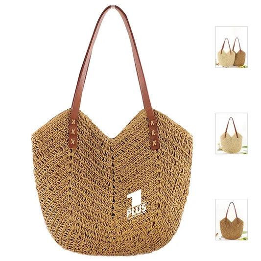 Hand Woven Straw Shoulder Tote Bag for Beach