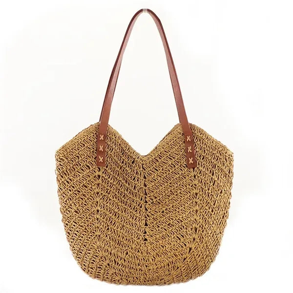 Hand Woven Straw Shoulder Tote Bag for Beach