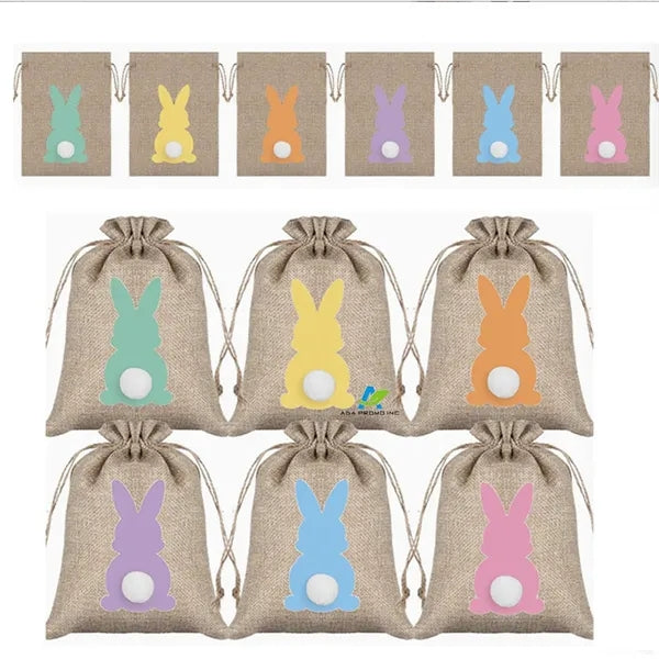 Easter Burlap Drawstring Bags