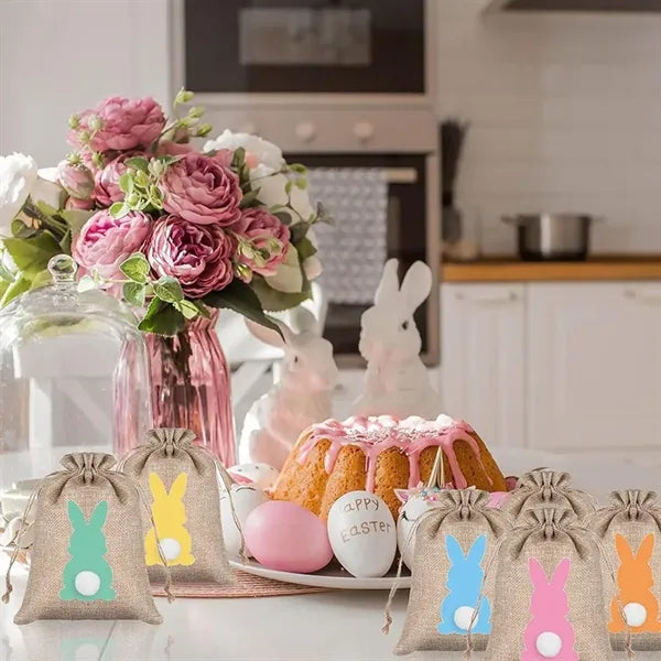 Easter Burlap Drawstring Bags