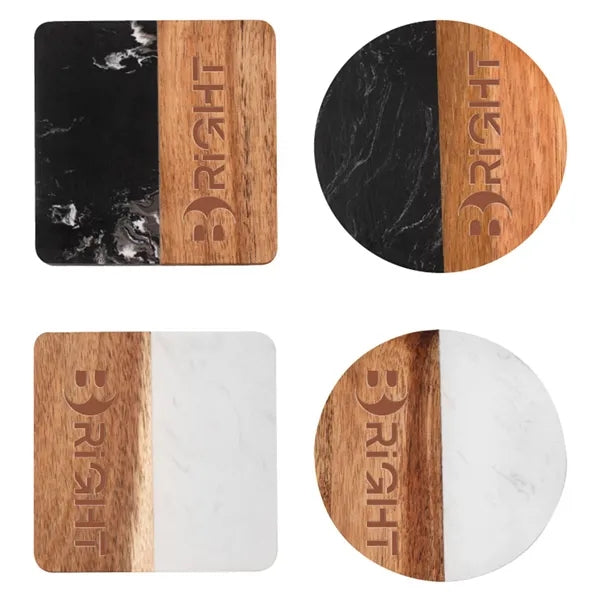 Acacia Wood & Marble Coaster