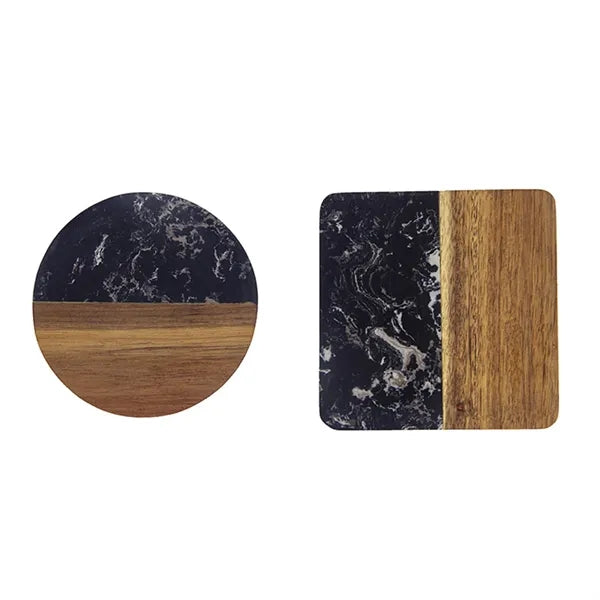 Acacia Wood & Marble Coaster