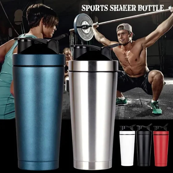 25oz Stainless Steel Metal Gym Sports Protein Shaker Bottle