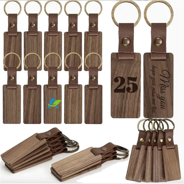 Wooden Leather Rectangle Laser Engraving DIY Crafts Key Tag