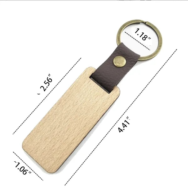 Wooden Leather Rectangle Laser Engraving DIY Crafts Key Tag