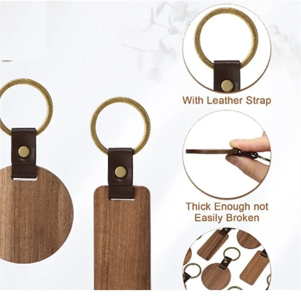 Wooden Leather Rectangle Laser Engraving DIY Crafts Key Tag
