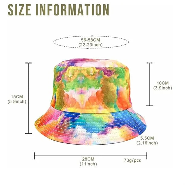 Reversible Tie Dye Bucket Hat Unisex Cotton Summer Sun Cap