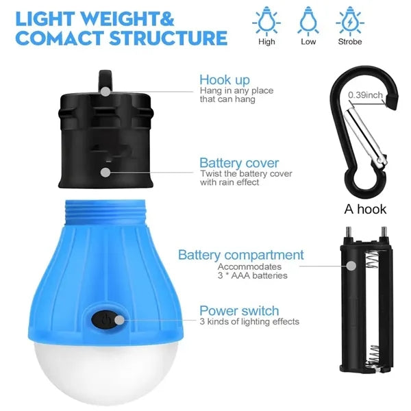 Portable LED Tent Light Hook Emergency Camping Bulb Lantern