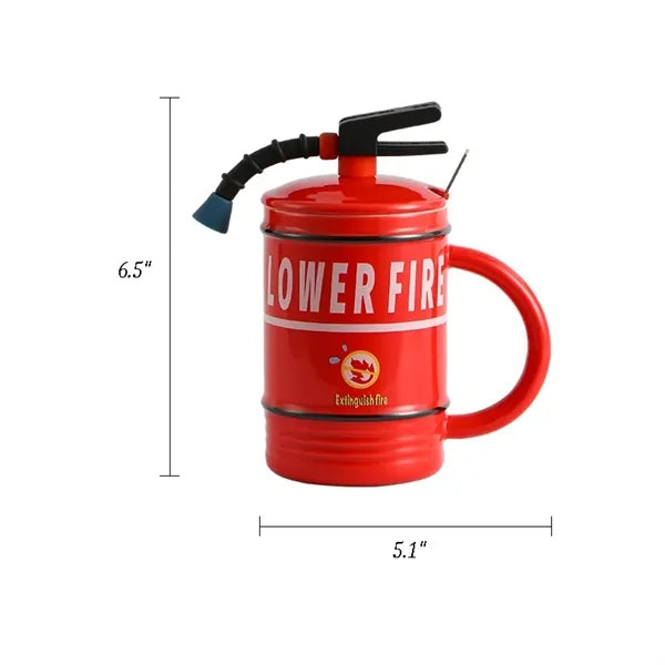 Fire Extinguisher Ceramic Mug with Lid and Spoon