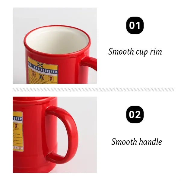 Fire Extinguisher Ceramic Mug with Lid and Spoon