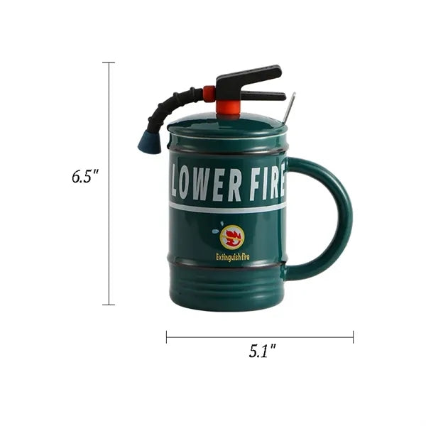 Fire Extinguisher Ceramic Mug with Lid and Spoon