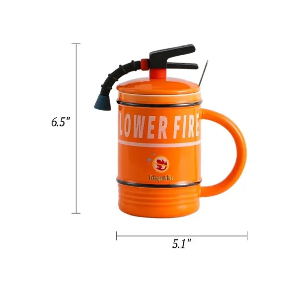 Fire Extinguisher Ceramic Mug with Lid and Spoon