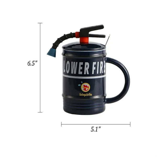 Fire Extinguisher Ceramic Mug with Lid and Spoon
