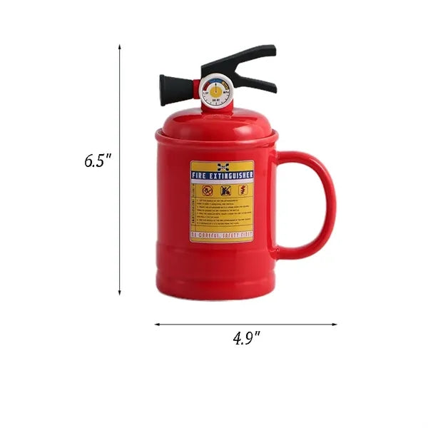Fire Extinguisher Ceramic Mug with Lid and Spoon