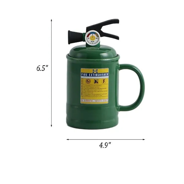 Fire Extinguisher Ceramic Mug with Lid and Spoon