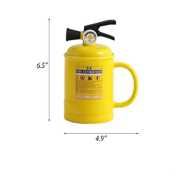 Fire Extinguisher Ceramic Mug with Lid and Spoon
