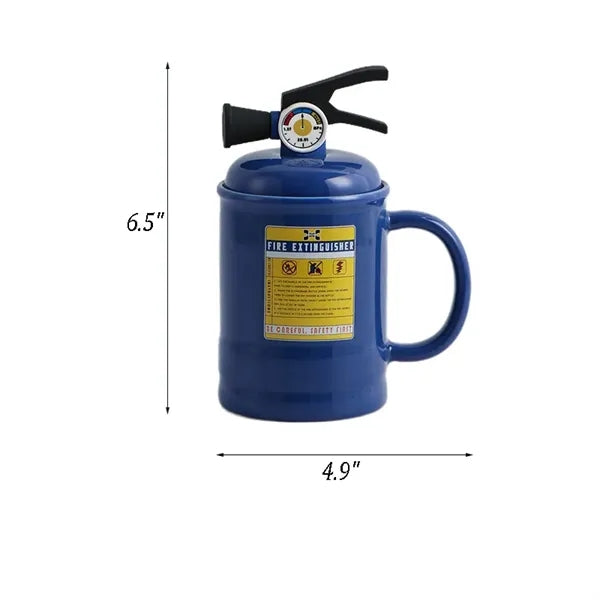 Fire Extinguisher Ceramic Mug with Lid and Spoon
