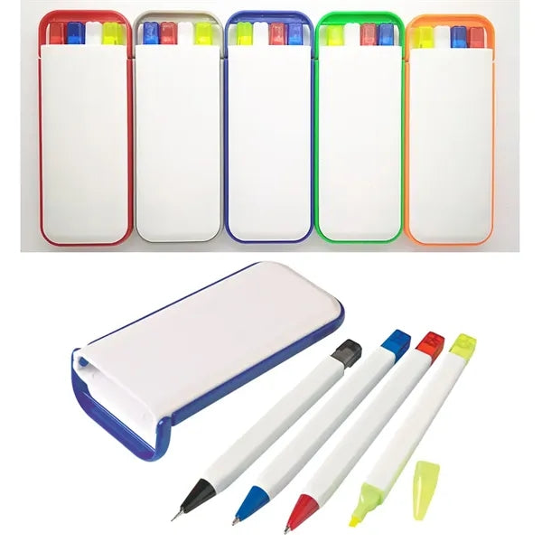 4-in-1 Custom Writing Set w/Ballpoint Pens & Highlighter
