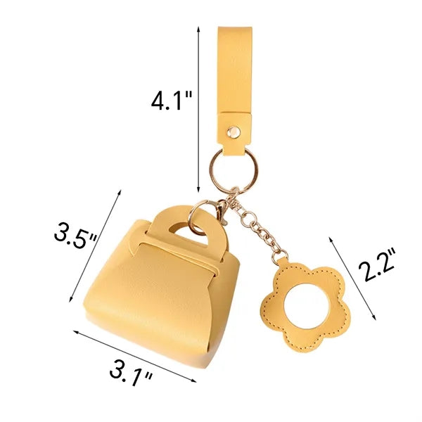 Leather Mini Mirror Storage Bag Keychain