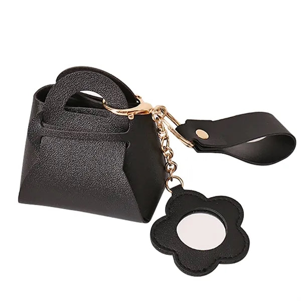 Leather Mini Mirror Storage Bag Keychain
