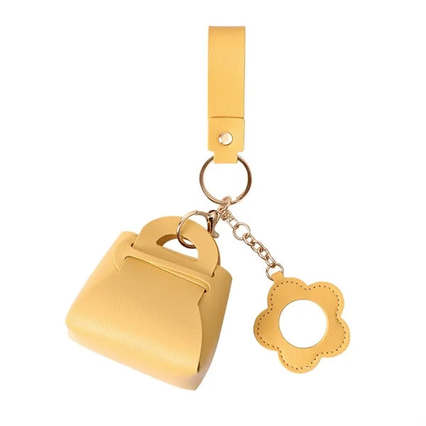 Leather Mini Mirror Storage Bag Keychain