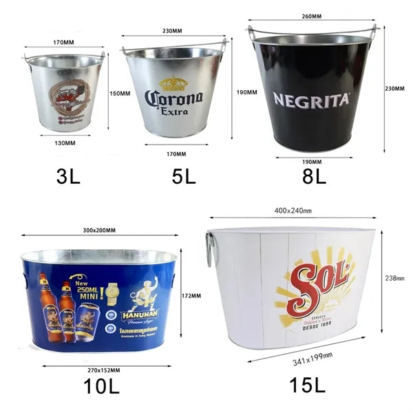 5L Custom Galvanized Metal Ice Bucket Beverage Tub